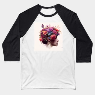 Beautiful flower hair girl Baseball T-Shirt